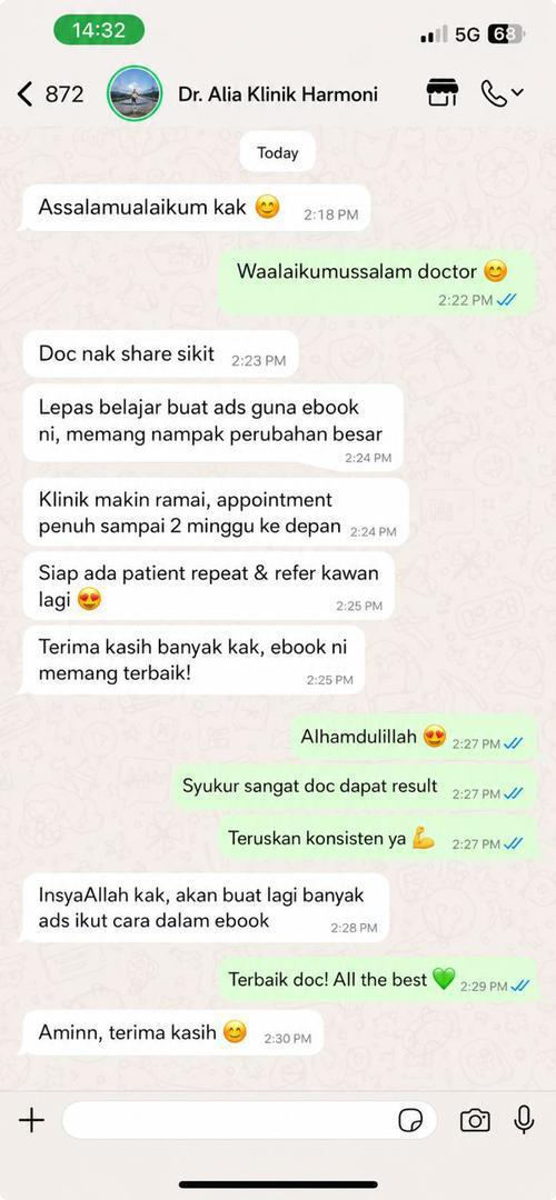 Tangkapan layar testimoni pengguna dari bidang klinik
